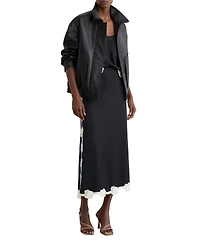 Reiss Women's Satin Floral-Lace Trim Midi Skirt