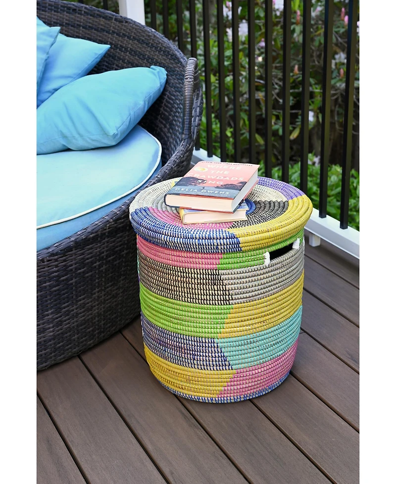 African Modern, Rainbow Herringbone Lidded Storage Basket