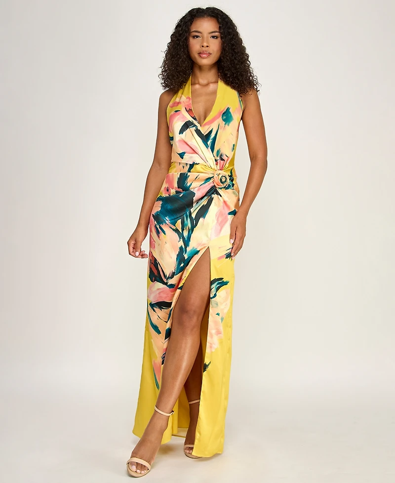 Seni & Cade Women's Plunge V-Neck Printed Gown