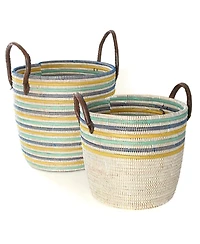 African Modern, Malika Beach Nesting Baskets with Leather Handles, Set of 2