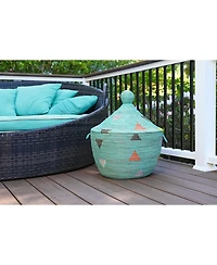 African Modern, Aqua Teranga Triangles Lidded Storage Basket