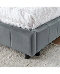 Rainsken Full Daybed L-Shaped, Modern Velvet Upholstered Sofa Day Bed, with Wood Slats, for Living Room Bedroom Guest Room, No Box Spring Needed