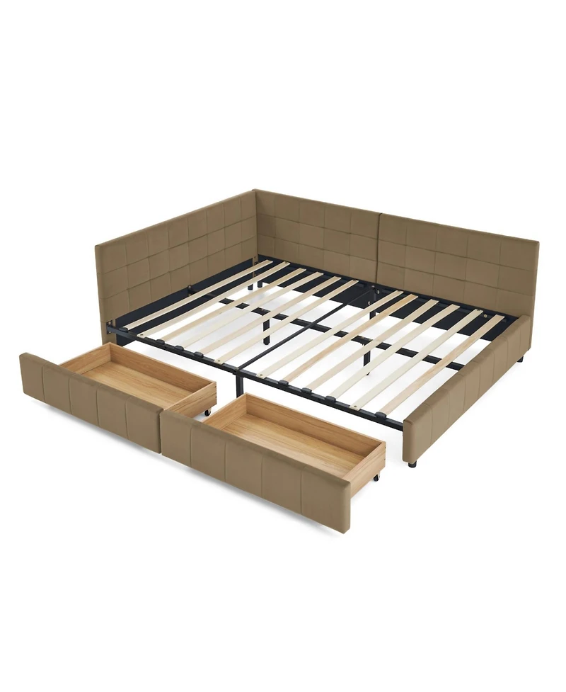 Rainsken Storage Upholstered Tufted Bed Frame, with 2 Drawers, Velvet Corner Frame Full, No Box Spring Needed