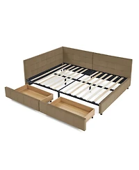 Rainsken Storage Upholstered Tufted Bed Frame, with 2 Drawers, Velvet Corner Frame Full, No Box Spring Needed