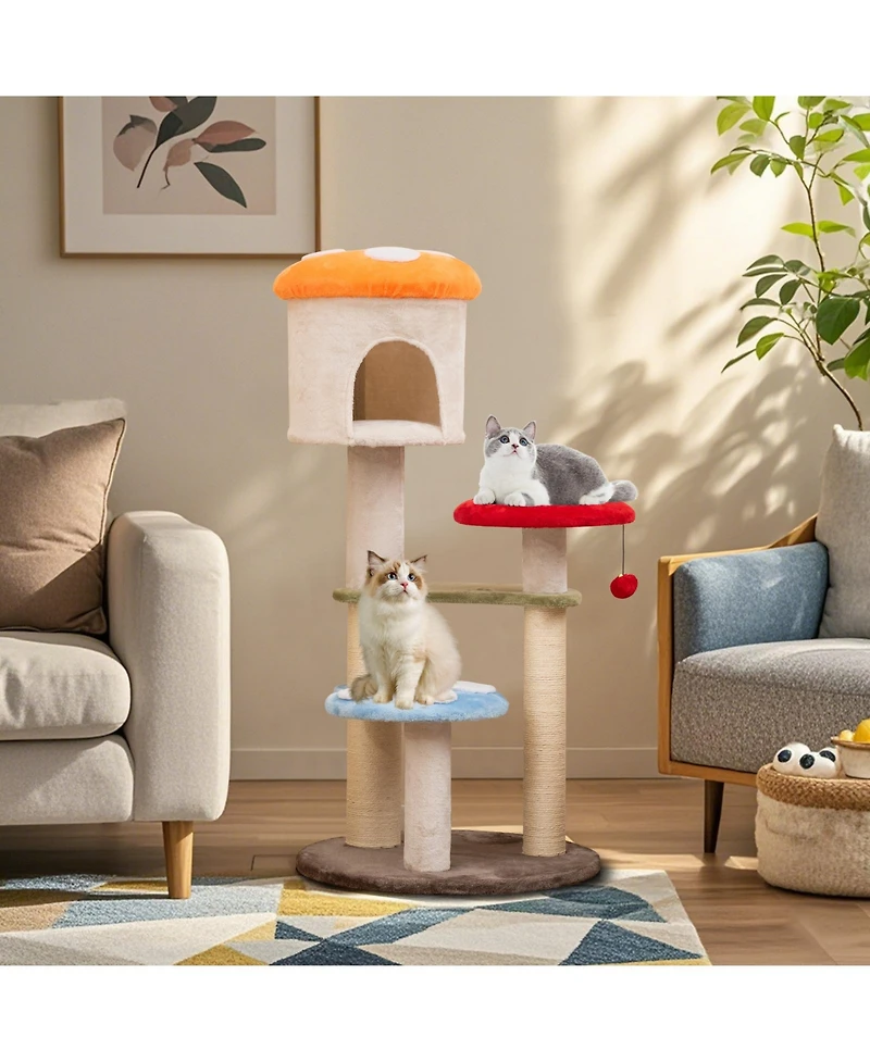 Cozito Cat Tree Mushroom Style with Sisal Posts and Top Condo