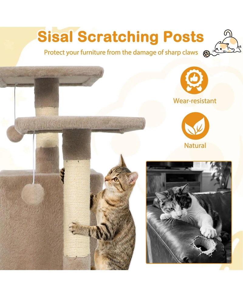 Cozito Cat Tree 57 inch with Dual Condos Hammock and Dangling Balls