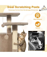 Cozito Cat Tree 57 inch with Dual Condos Hammock and Dangling Balls