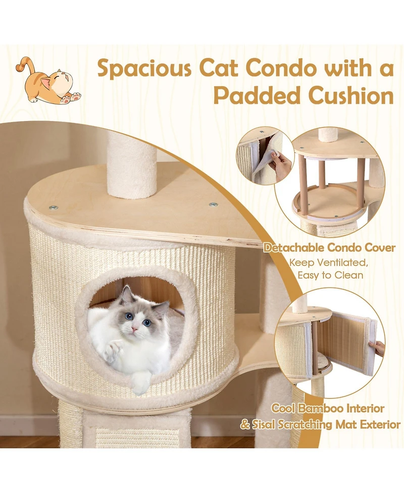 Cozito Cat Tree 56 in Wooden with 2 Sisal Posts and Ladder