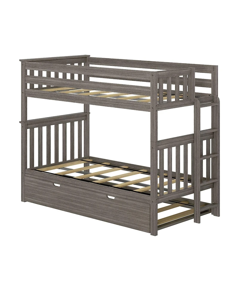 Max & Lily Bunk Bed with Ladder on End and Trundle, Twin-Over-Twin Frame for Kids