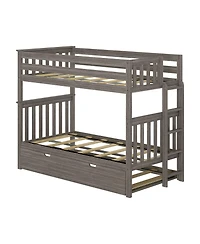 Max & Lily Bunk Bed with Ladder on End and Trundle, Twin-Over-Twin Frame for Kids