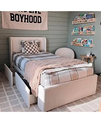 Max Lily Upholstered Bed With Rectangular Headboard Drawer Side Storage