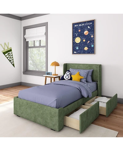 Max & Lily Upholstered Bed with Rectangular Headboard Drawer Side Storage