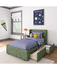 Max & Lily Upholstered Bed with Rectangular Headboard Drawer Side Storage