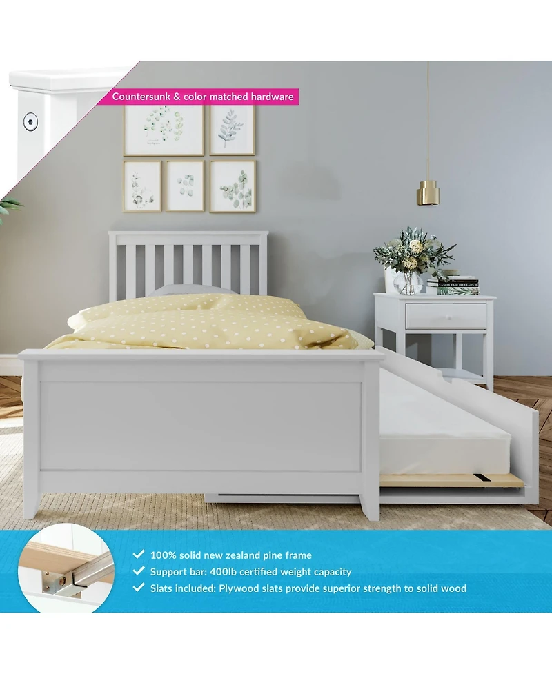 Max & Lily Bed Frame with Trundle, Classic Solid Wood Platform Storage