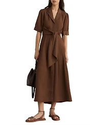 Reiss Women's Short-Sleeve Belted Linen with Midi Dress