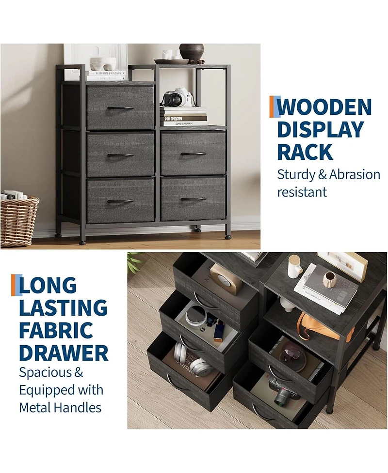 gaomon Lateral File Cabinet with 5 Fabric Drawers - 24.8" Filing Cabinet, Rustic Printer Stand, Cabinet