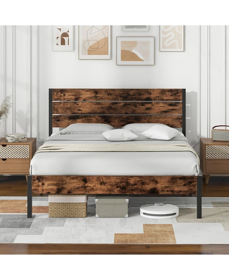 Slickblue Modern Bed Frame with Tall Headboard Mute Bar Structure for Quiet Stability