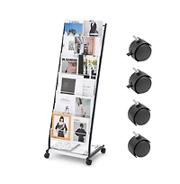Sugift 6-Tier Brochure Display Rack on Wheels, Iron Floor Standing Literature Holder