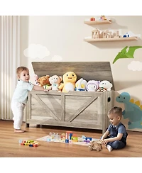 Gouun Wooden Toy Chest for Kids with Safety Hinge Flip Top Lid and Bench Seat