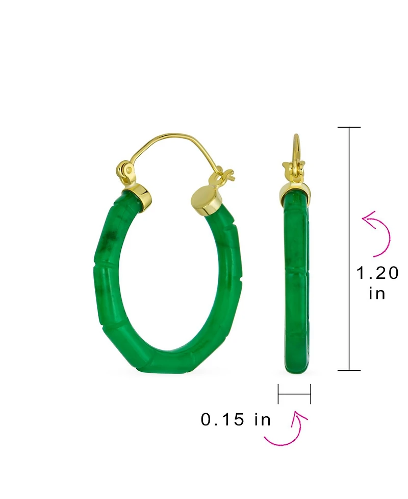 Bling Jewelry Big Bamboo Design Jade Hoop Earrings Gold Plated Sterling Silver 1.2 Inch Diameter