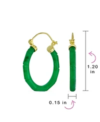 Bling Jewelry Big Bamboo Design Jade Hoop Earrings Gold Plated Sterling Silver 1.2 Inch Diameter