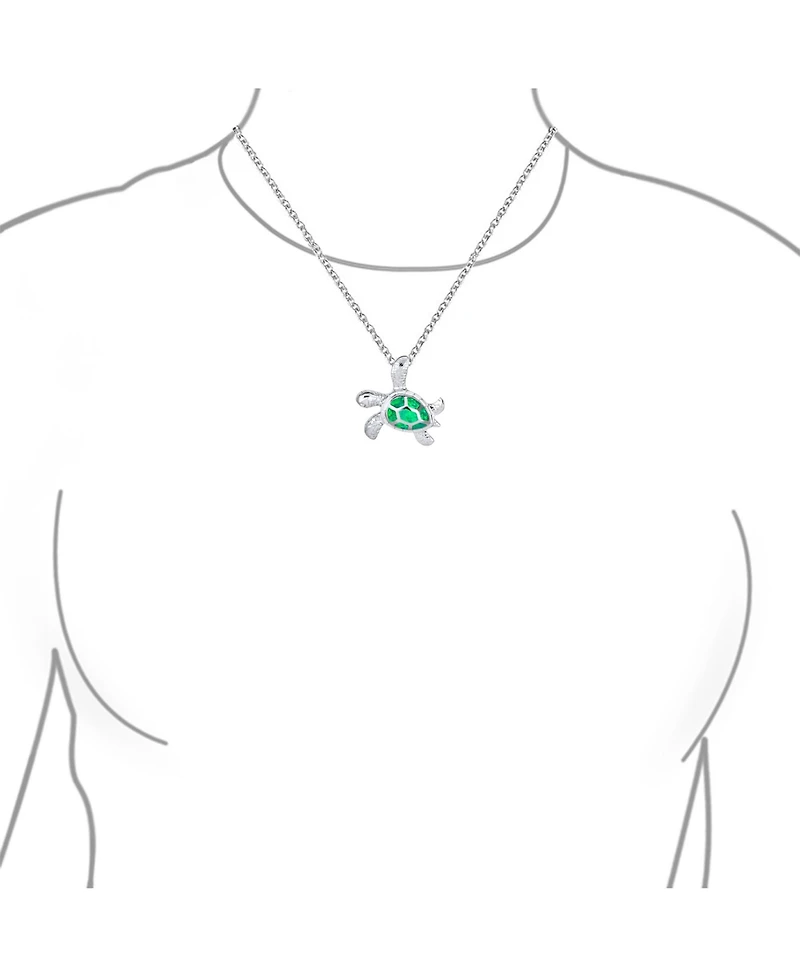 Bling Jewelry Nautical Created Opal Inlay Turtle Pendant Necklace .925 Sterling Silver