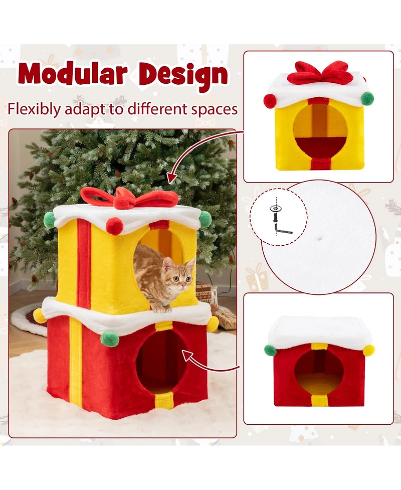 Cozito Cat House Christmas Gift Box Shaped with 2 Condos and Bow