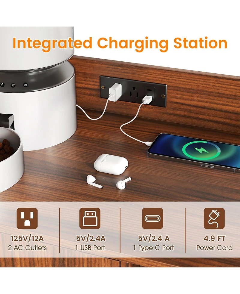 Cozito Cat Litter Box Enclosure 52 in Charging Station Walnut