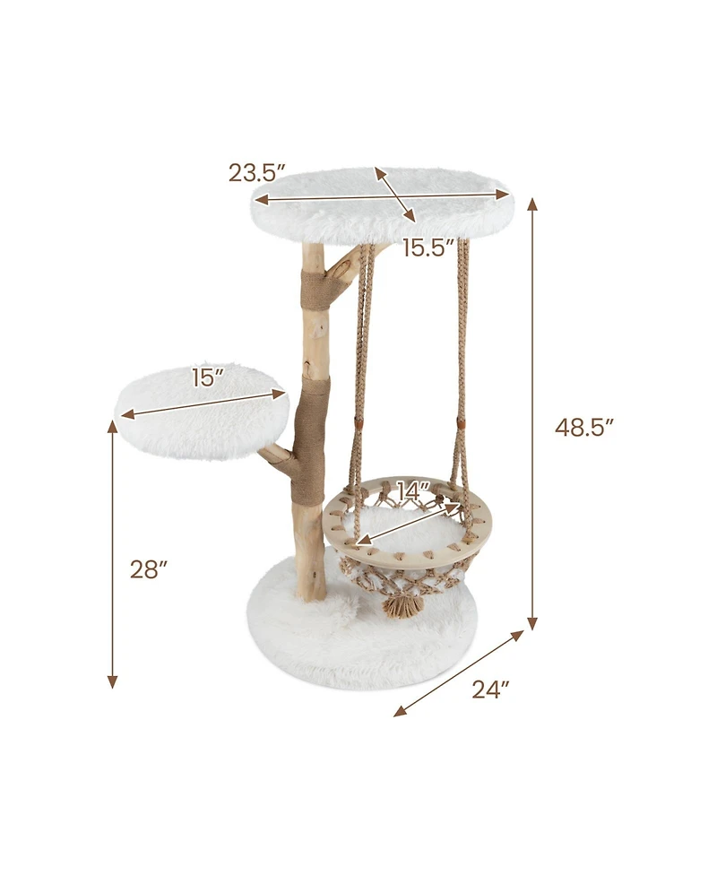 Cozito Cat Tree 48 inch Solid Wood with Hanging Cradle and Jute Post