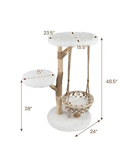 Cozito Cat Tree 48 inch Solid Wood with Hanging Cradle and Jute Post