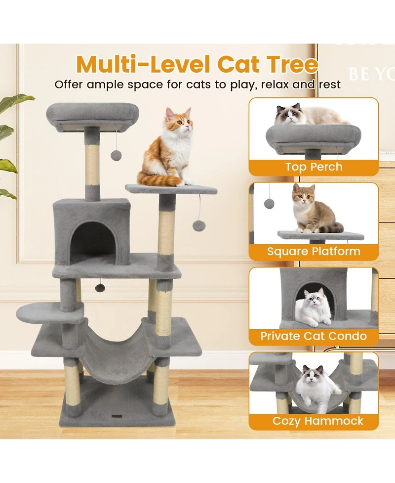 Cozito Cat Tree 58 inch Soft Plush Multi-Level with Padded Perch