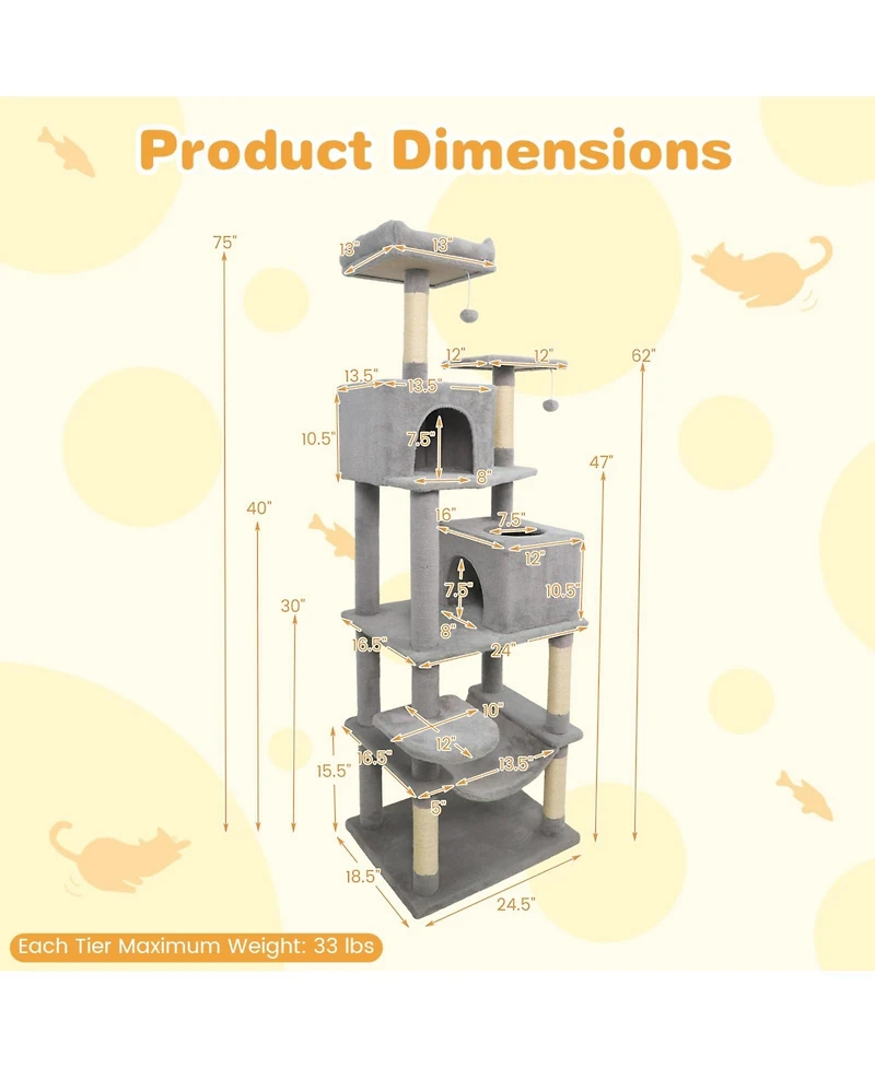 Cozito Cat Tree 58 inch Modern with Upholstered Perch and 2 Condos