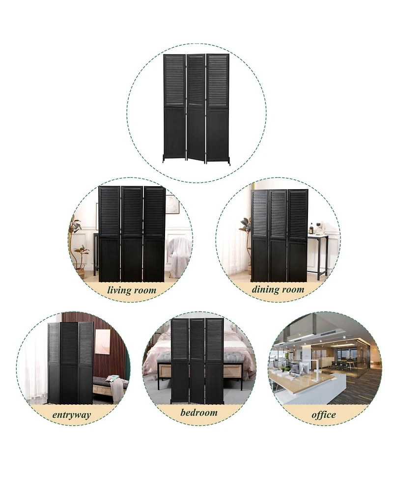 Rainsken 6Ft Tall Room Divider 3 Panel, Natural Wood Folding Privacy Screen, Freestanding Room Partition for Home and Office, Easy Assembly Room