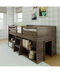 Max & Lily Solid Wood Modern Farmhouse Low Loft Bed, Bed Frame for Kids with 2 Bookcases