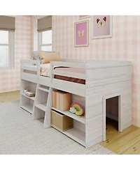 Max & Lily Solid Wood Modern Farmhouse Low Loft Bed, Bed Frame for Kids with 2 Bookcases