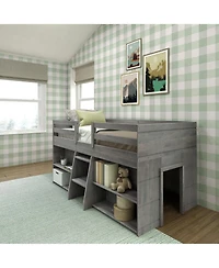Max & Lily Solid Wood Modern Farmhouse Low Loft Bed, Bed Frame for Kids with 2 Bookcases