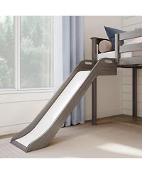 Max & Lily Twin Low Loft Bed with Slide, Solid Wood Kids Platform 14 inch Guardrails