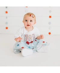 Sweet Wink Baby Girls Usa Stars and Bow Patch Short Sleeve Romper