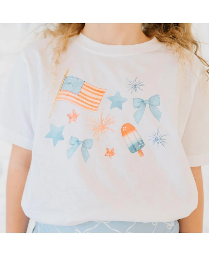 Sweet Wink Baby Girls Patriotic Watercolor Short Sleeve T-Shirt
