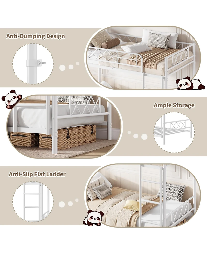 Heavy Duty Twin Over Bunk Bed for Adults and Teens - Metal Frame with Stairs, Full-Length Guardrail, Space-Saving, No Box Spring Needed