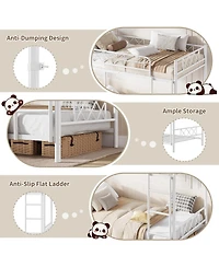 Heavy Duty Twin Over Bunk Bed for Adults and Teens - Metal Frame with Stairs, Full-Length Guardrail, Space-Saving, No Box Spring Needed