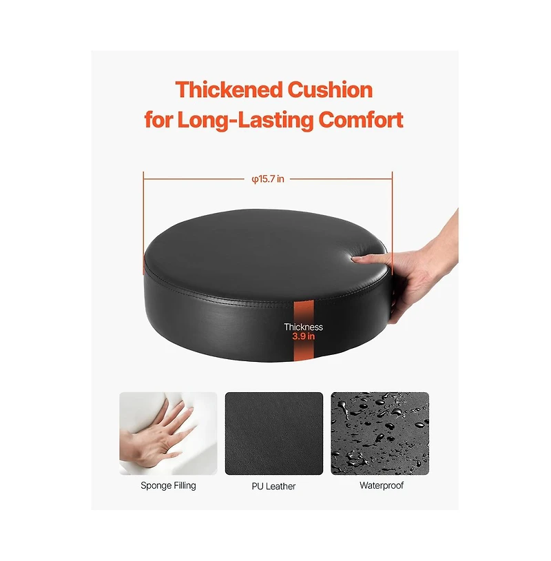 Sugift Adjustable Height Rolling Stool with Footrest and Wheels, 450 lbs Capacity Pu Leather Swivel Stool for Salon Spa Clinic