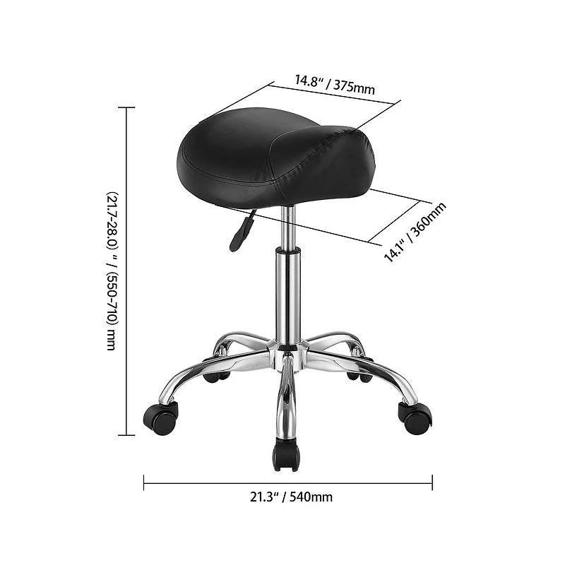 Sugift Ergonomic Saddle Stool with Wheels, 450 lbs Capacity Height Adjustable Pu Leather Swivel Chair for Salon Spa Massage Clinic