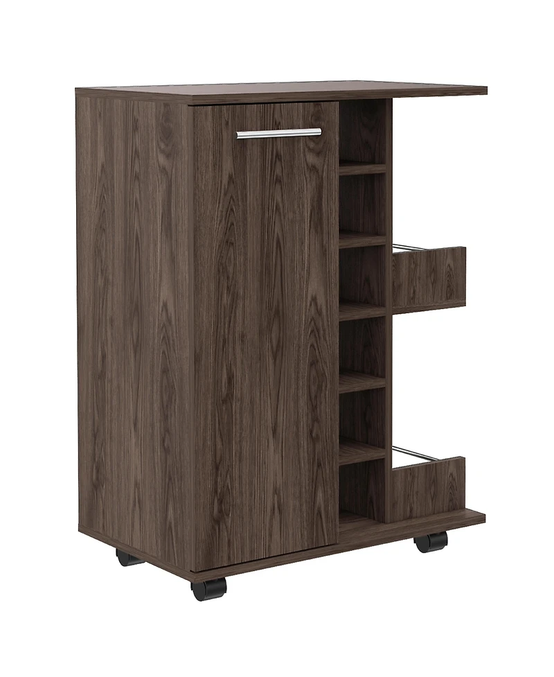 Flynama Bar Cart with Divided Cabinet, 6 Liquor Cubbies and 2 Shelves