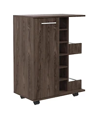 Flynama Bar Cart with Divided Cabinet, 6 Liquor Cubbies and 2 Shelves