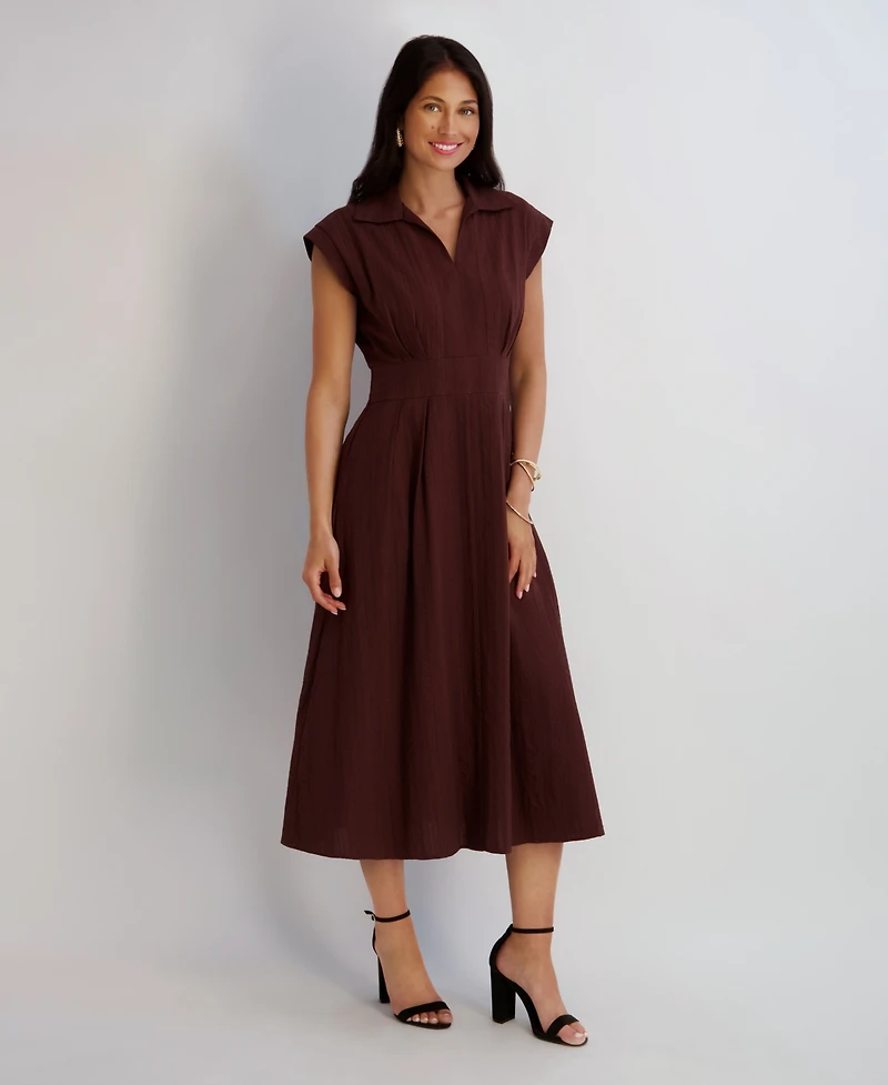 Women's Textured Stripe Midi Shirtdress with Collar
