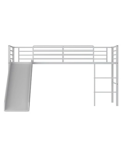 Gouun Twin Metal Loft Bed with Slide, Dual Handrails and Built-in 3-Step Ladder