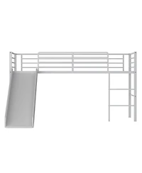 Gouun Twin Metal Loft Bed with Slide, Dual Handrails and Built-in 3-Step Ladder