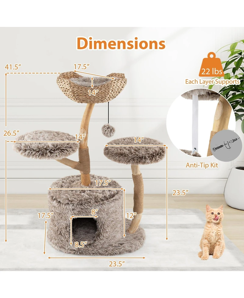 Cozito Cat Tree Solid Pear Wood with Perch and Sisal Posts
