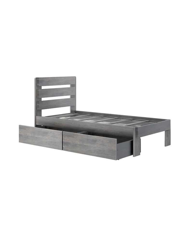 Max & Lily Solid Wood Farmhouse Twin Bed with Plank Headboard and Storage Drawers